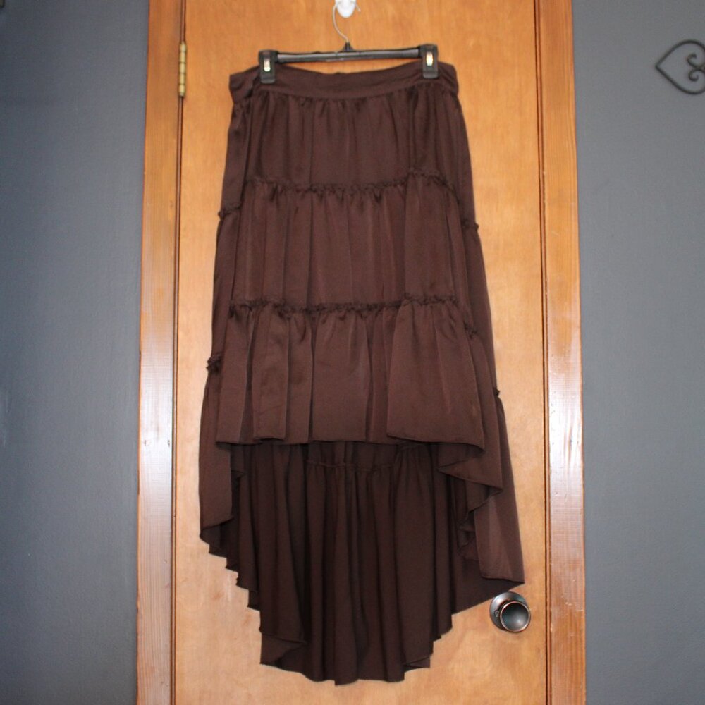 Gabrielle Union NY&Co Brown High Low Tiered Ruffle Maxi Skirt L Boho
